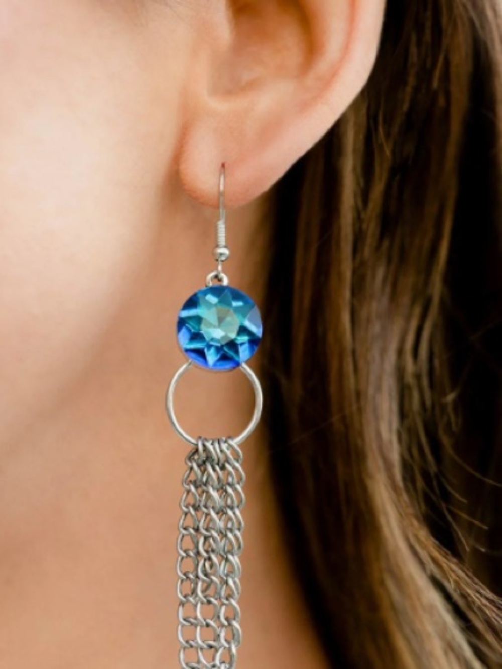 paparazzi Blue Crystal Chain Fringe Earrings